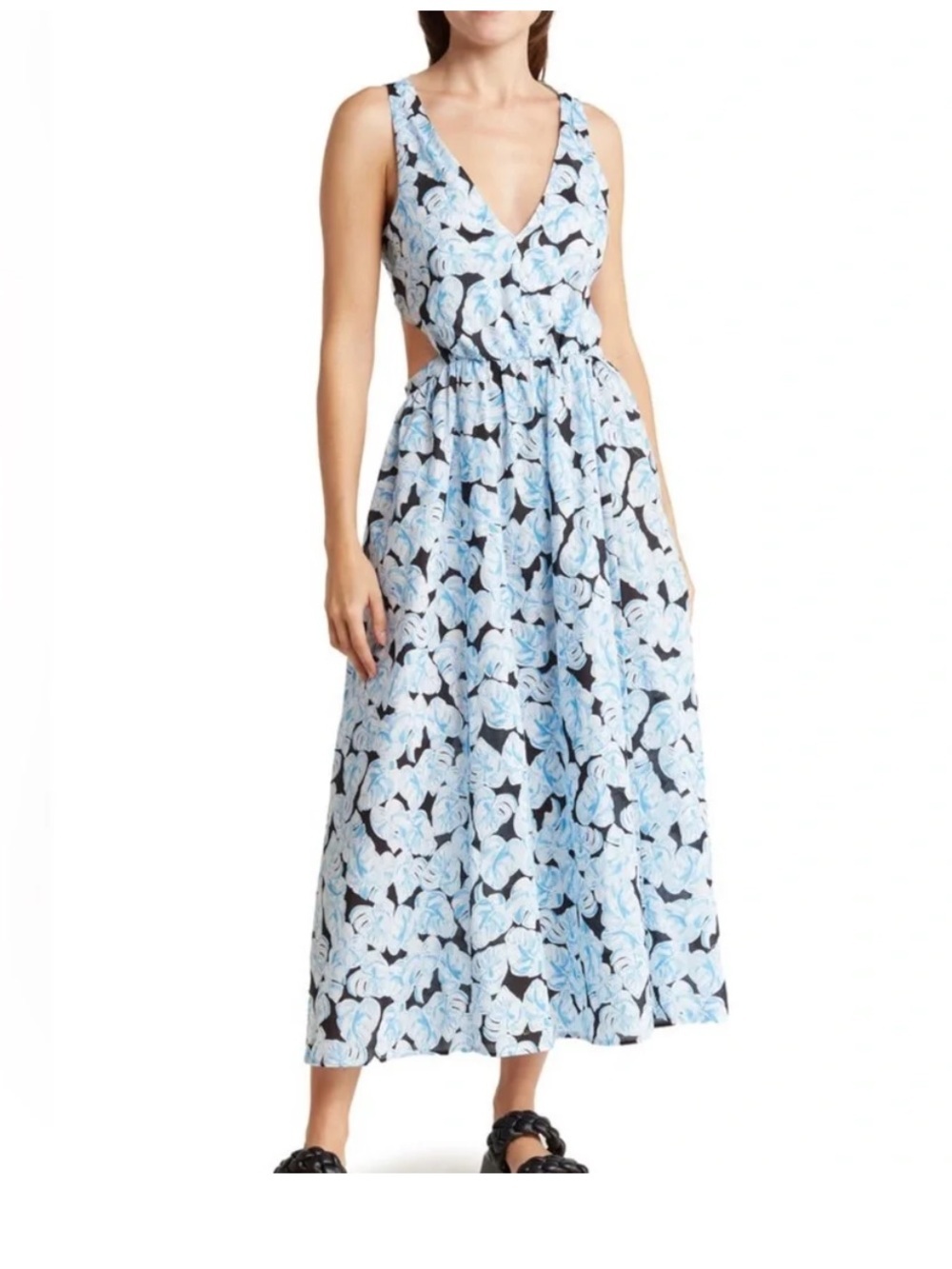 NWT StitchDrop Seaclusion Sleeveless V-Neck Open Back Midi Dress 100% Cotton